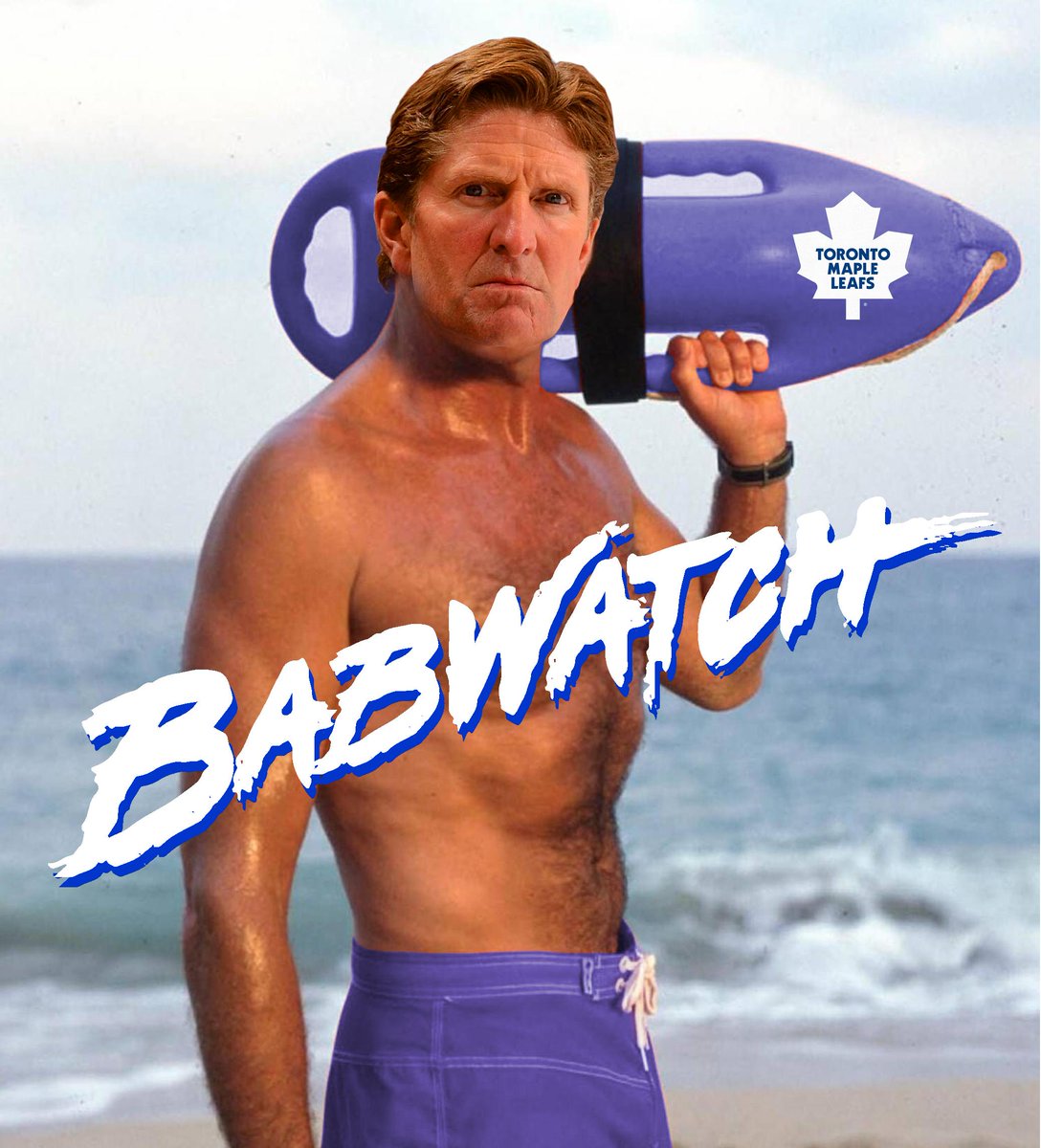 GongshowGear's tweet photo. #MapleLeafs Get ready, there's a new sheriff in town... Mike "Buchannon" Babcock reporting for duty! http://t.co/fHzJShe0ZU