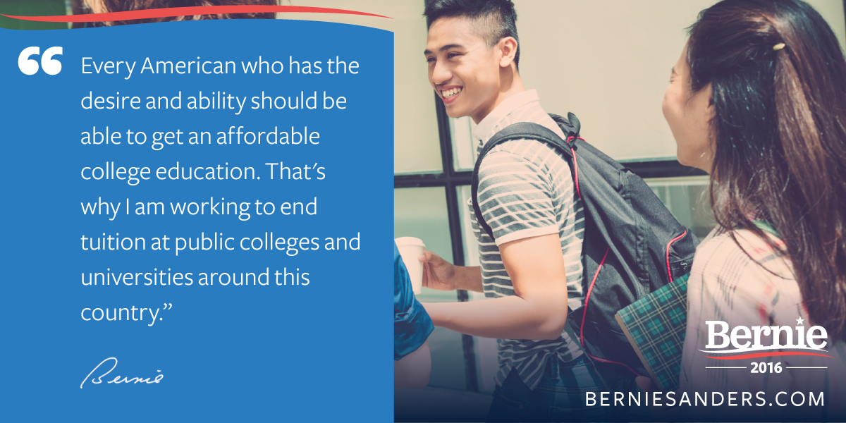 Support my bill to make public colleges and universities tuition-free: bernie.to/collegeforall #CollegeforAll