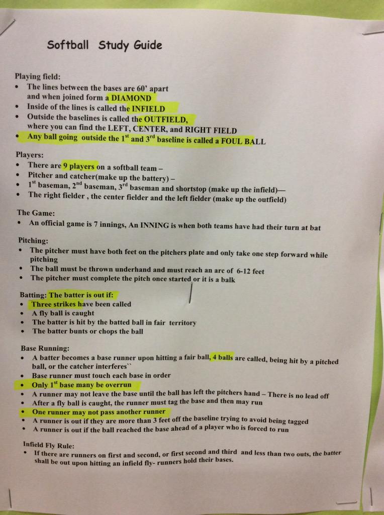 MorrillPE's tweet image. Out of order tweet--Softball study guide