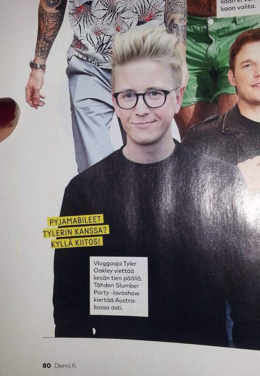 tyleroakley's tweet image. everyone keeps sending me this, apparently i'm in a magazine in Finland?! guess i'll have to go there soon, then! &amp;lt;3