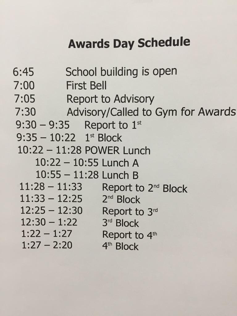 Friday's schedule
