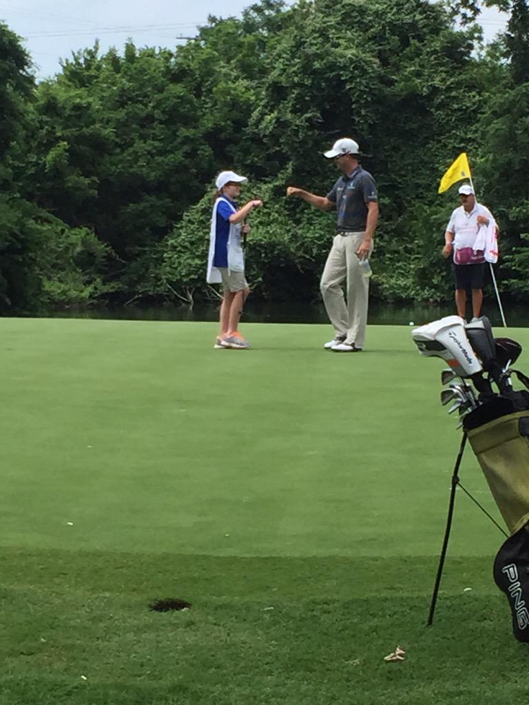FirstTeeFW's tweet photo. Pretty awesome that @ZachJohnsonPGA let our caddy Julia finish out his putt today on 13! #TFTFW #CPIAC #CaddyDay http://t.co/B3QlF0a1fk