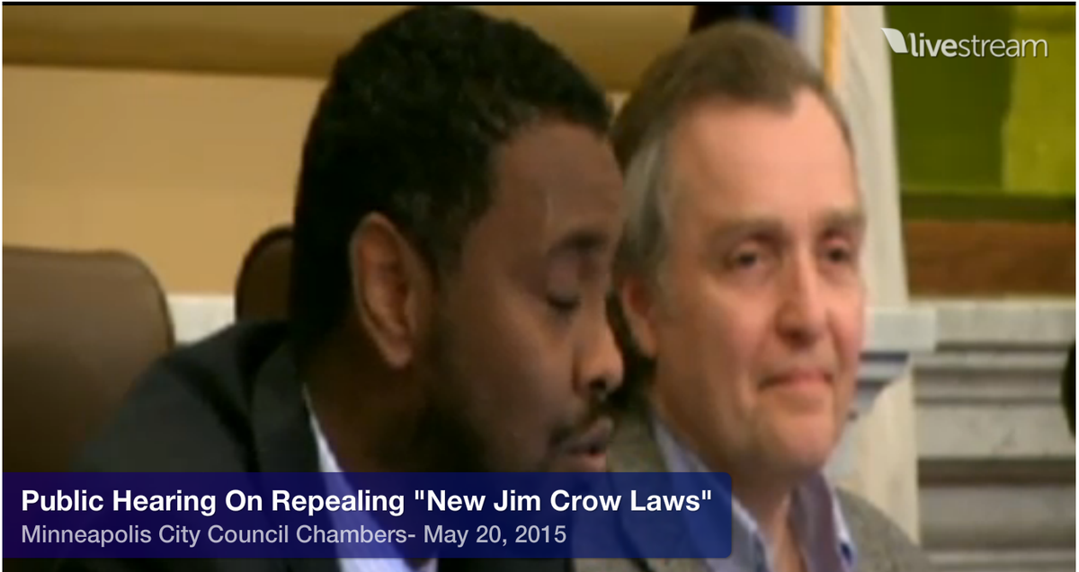 uptakemn's tweet photo. Councilman Warsame says he too has been a victim of “lurking laws”. Stopped for carrying salad bag. #MplsBlackCodes http://t.co/b66fVhsRqm