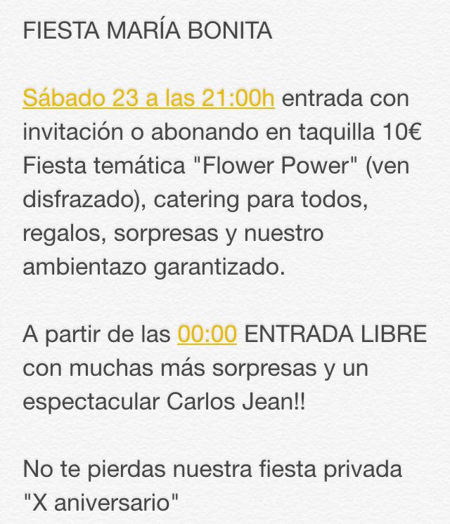 MariaBonitaCC's tweet photo. RT y síguenos!!

Te apuntas a nuestra fiesta con @carlosjean ?? http://t.co/3PVFTdyzLv