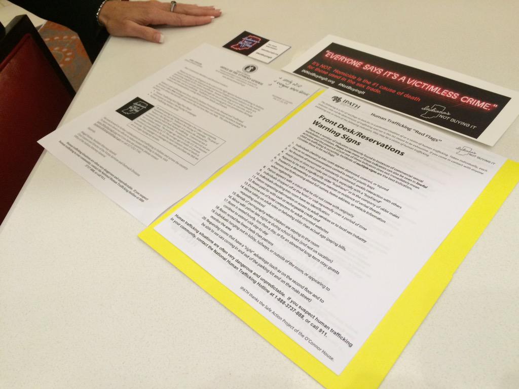 CharlieDeMar's tweet photo. .@INATTYGENERAL office is handing out #sextrafficking warning signs to #Speedway hotels/businesses before #Indy500 http://t.co/c70Eq9HIPF