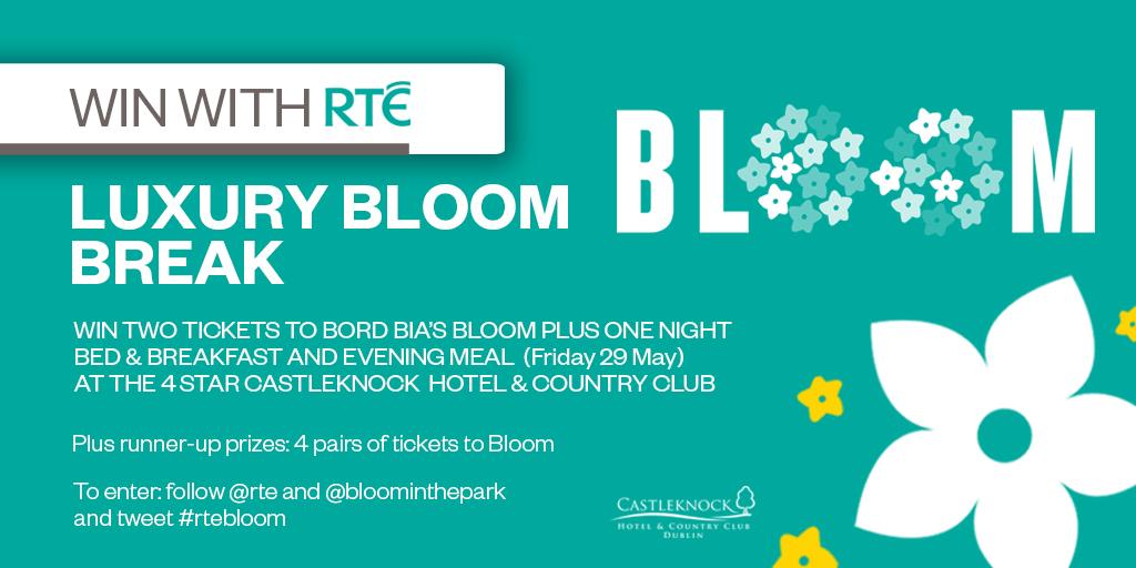 Win tix to #Bloom + stay/dinner @CHCC CastleknockHotel. Follow @rte & @bloominthepark RT #rtebloom (+runner-up tix)