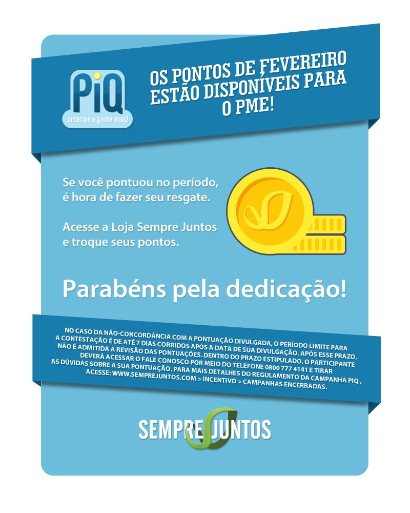 ritaborges77's tweet photo. Atenção! Pontos de Fevereiro da campanha PIQ das Vendas já está liberado. Acesse o Sempre Juntos e confira! http://t.co/xojGVrY6Kj