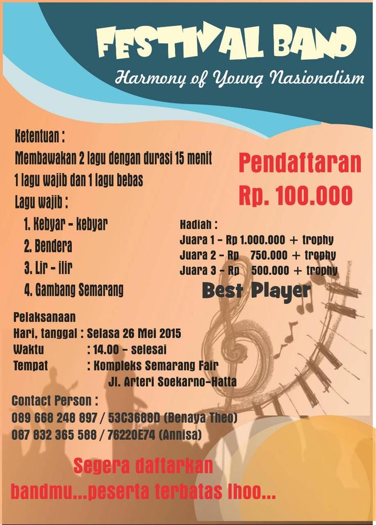 Ayo anak band Semarang tunjukan kemampuan kalian disini, buruaaan <a href="/semarangexpo/">Semarang Expo</a> <a href="/MusikSemarang/">IG : Musiksemarang</a> <a href="/ig_semarang/">instagram semarang</a> <a href="/SMGEVENT/">SEMARANG EVENT</a>