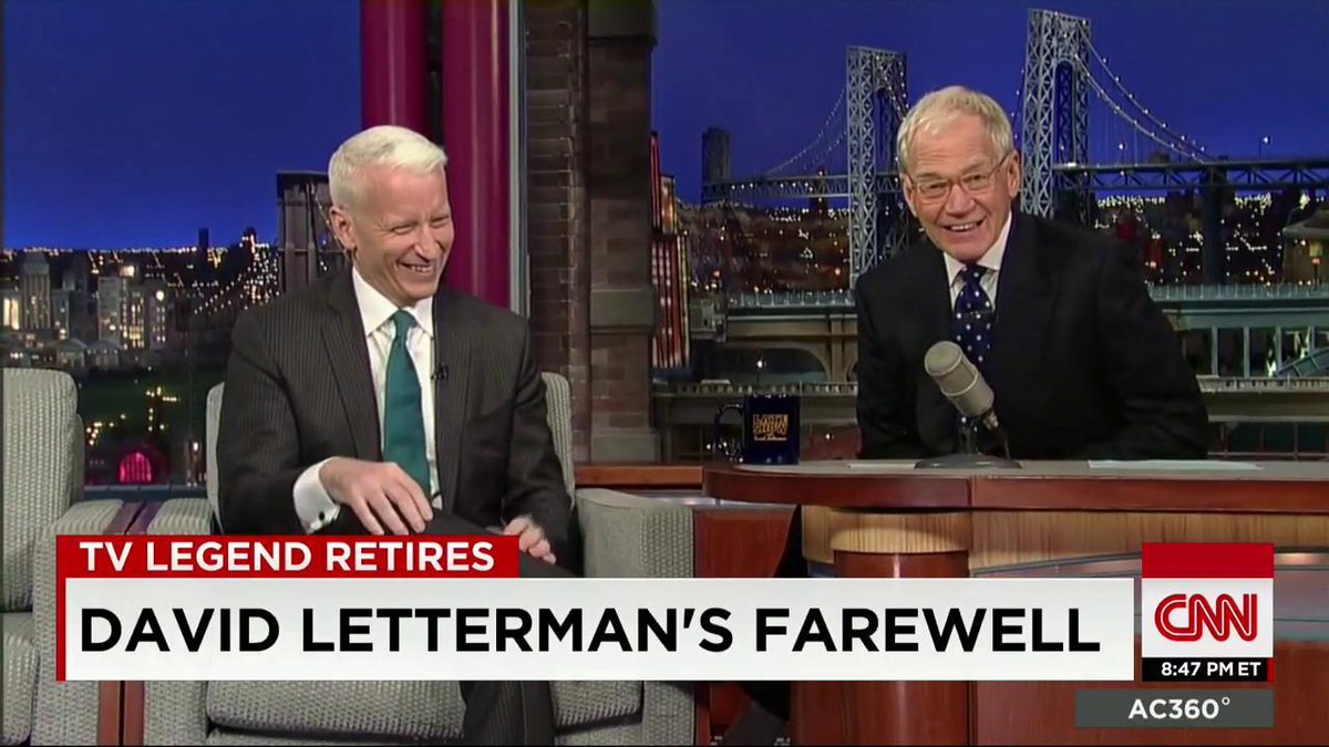 AC360's tweet photo. #ThanksDave! @andersoncooper takes a closer look at the end of an era, David @Letterman 
http://t.co/pq5PnyqXxS @CNN http://t.co/HIDTLHpZK7