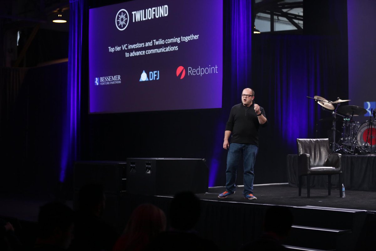 twilio's tweet photo. .@jeffiel announces a renewed TwilioFund, a 50 million fund to support developers using Twilio. #signalconf http://t.co/lkEOcNjlB8