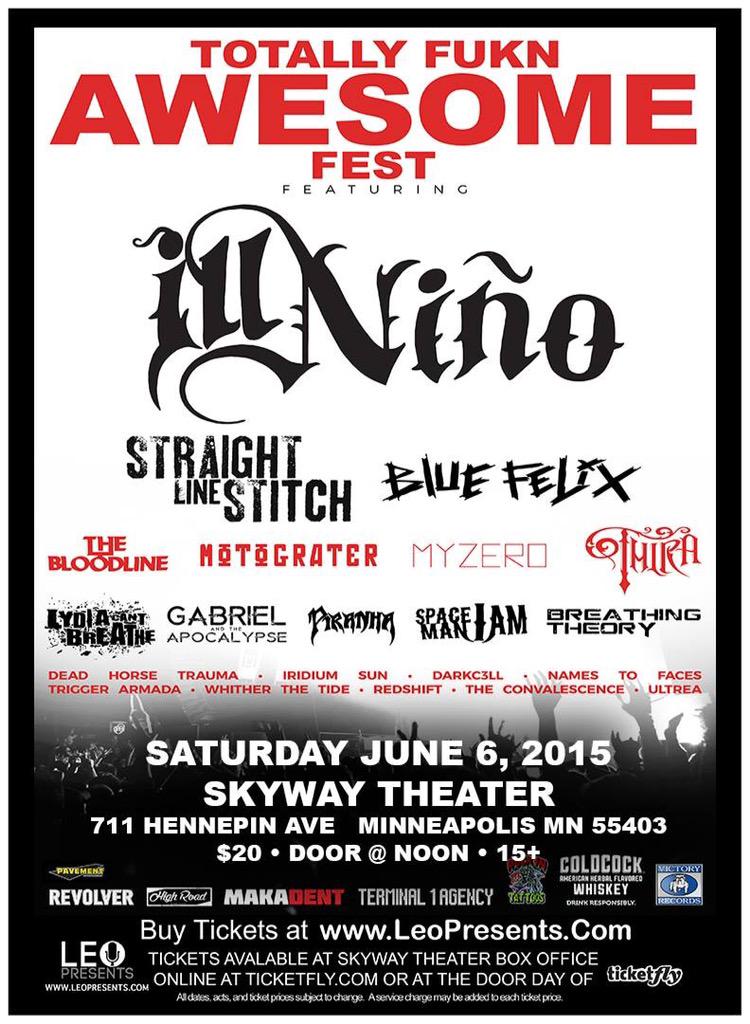 IridiumSunMN's tweet photo. Hit us up for tickets! Please RT! #Mpls #MN #mnmetalscene #leopresents #civilunresttour #illnino #skwaytheater http://t.co/ChRtC4uu28