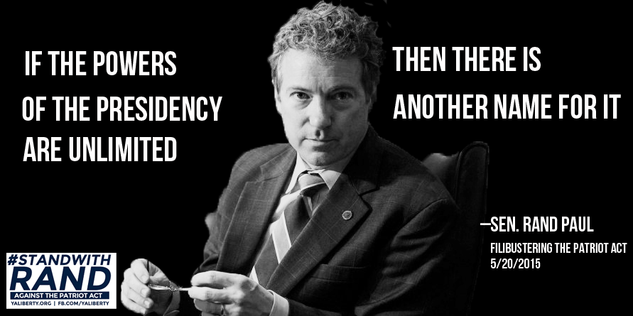 YALiberty's tweet photo. "I call for the President to obey the law." –Rand Paul
#PATRIOTact #Filibuster #StandWithRand http://t.co/a4pQD9pD78