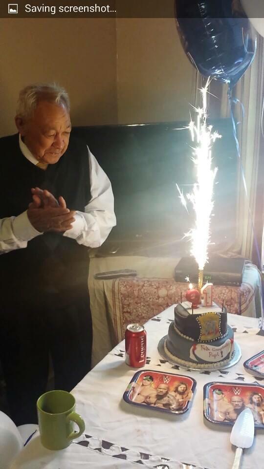 Happy 91st Birthday to my Daddy!!! dad Celebrating with theme. Daniel Bryan\s fan!!  