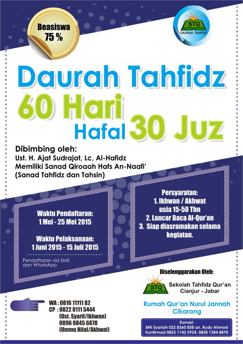 Pengin hafal Qur'an 30 juz dalam 60 hari? Ikutan acara ini <a href="/jayteroris/">ZainalAbidin</a> <a href="/ODOJ_ID/">One Day One Juz</a> <a href="/Yusuf_Mansur/">Yusuf Mansur</a> <a href="/Dompet_Dhuafa/">adamahna mitra karya</a> <a href="/af1_/">Afwan Riyadi</a>