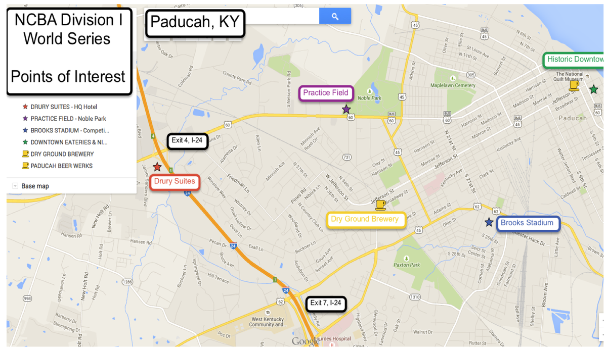 The_NCBA's tweet photo. If you're headed to @PaducahCVB for the #D1WorldSeries check out this "Points of Interest" Map for local hotspots! http://t.co/SdIZkSw8Rm