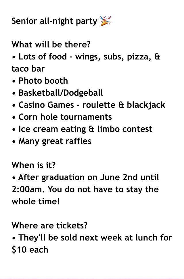 cfhs_2015's tweet photo. Also, make sure to buy your all night party ticket at lunch tomorrow for $10! Here's what will be there! http://t.co/8eDlnEhVNt