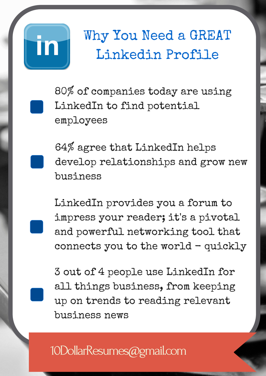 10DollarResumes's tweet photo. NEW SERVICE: I can help u build an impressive #LinkedIn profile.Why? Because 80% of employers are using it 2 find YOU http://t.co/S7tCjZXIUF