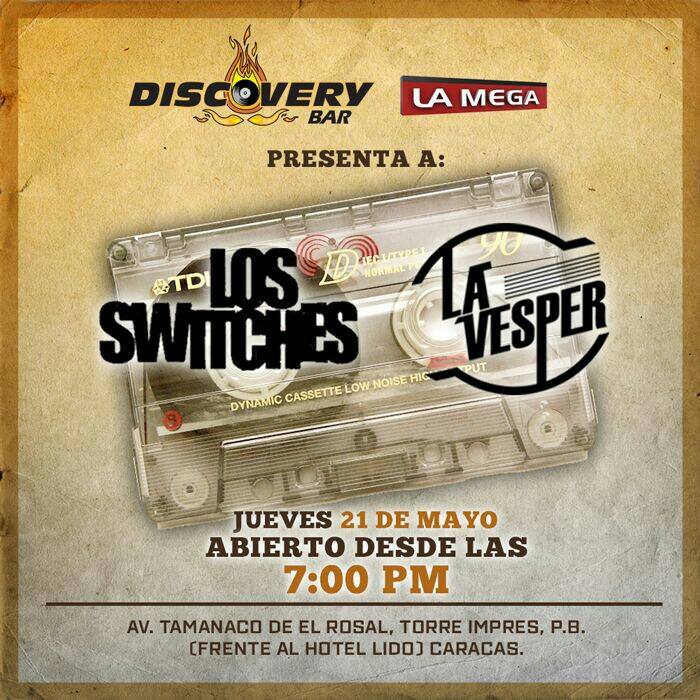 Mañana! Rock &amp; Roll hecho en casa con <a href="/Los_Switches/">Los Switches</a>  y <a href="/LaVesper/">La Vesper</a> en <a href="/DISCOVERYBAR/">DISCOVERY BAR CCS</a> ENTRADA LIBRE!