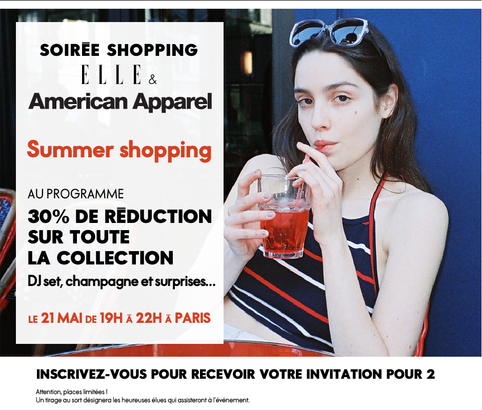 ELLEfrance's tweet photo. Voici votre invitation pour 2 à la soirée shopping ELLE x American Apparel. RDV ce soir ! http://t.co/EBepzRDYv1 http://t.co/OrxwNwiuuy