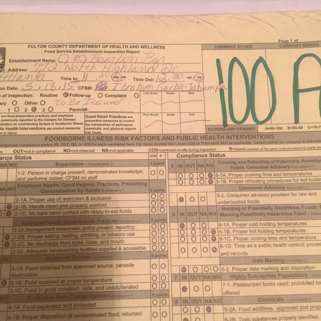 DWRCGroup's tweet photo. Another satisfied client. Today the DWRC GROUP scored another 100% for our clients J &amp; J Bourbon Bar &amp; Grill. http://t.co/6yT1IWGF4T