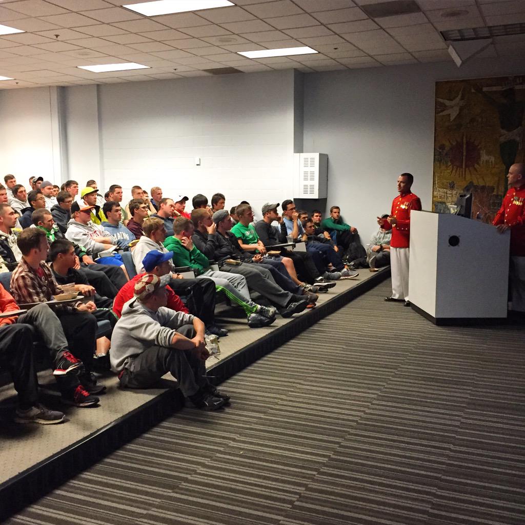 TheCavaliers's tweet photo. Honored to have the @usmcdrumcorps here to talk to the guys tonight! #cavs2015 #GAMEON #TheCommandantsOwn http://t.co/361LQaX3ao