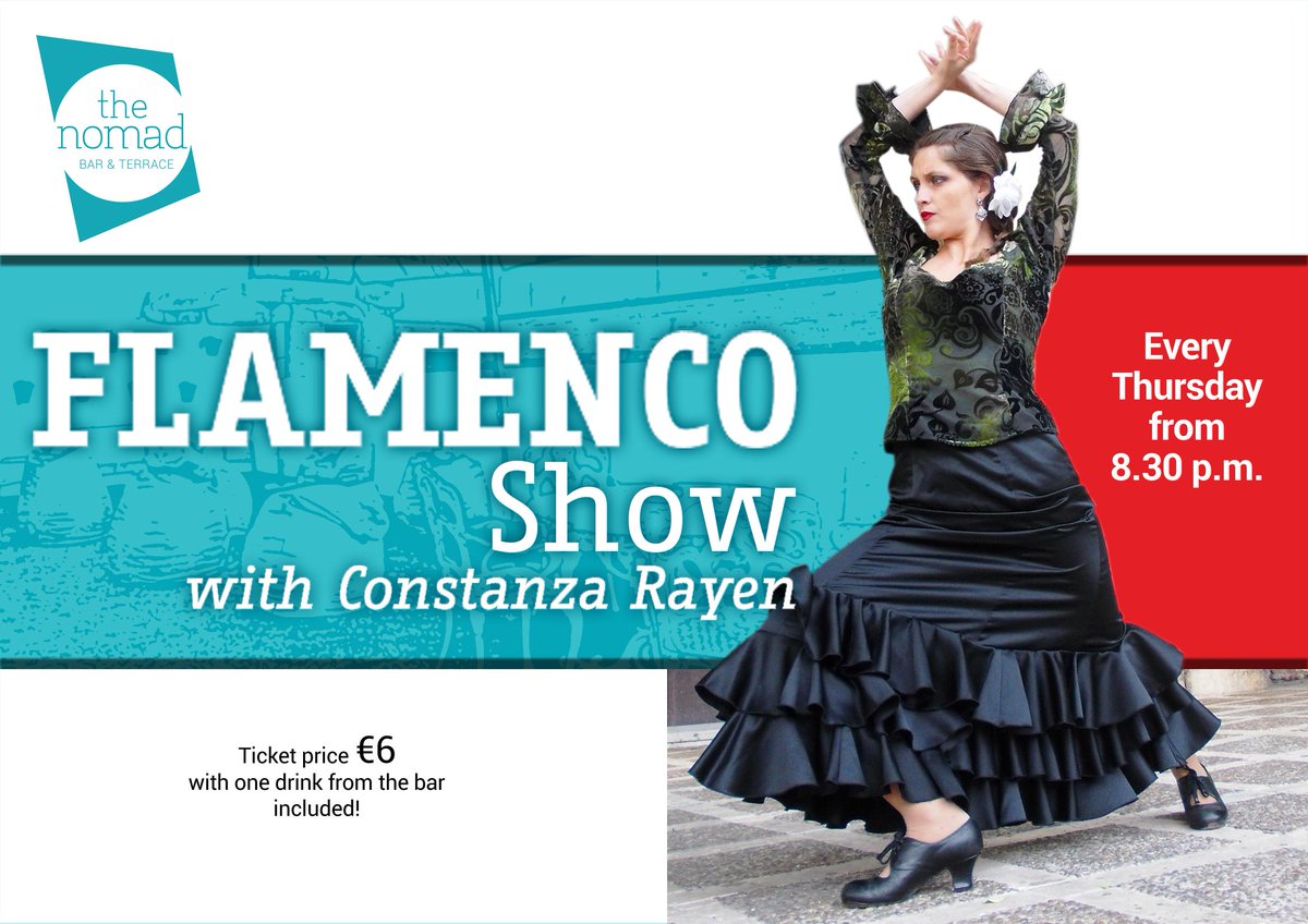 thenomadhostel's tweet photo. Esta noche a las 20:30h en The Nomad Bar &amp; Terrace Flamenco Show con Constanza Rayen, 6€ con bebida incluida.#benomad http://t.co/zpQpu13mKj