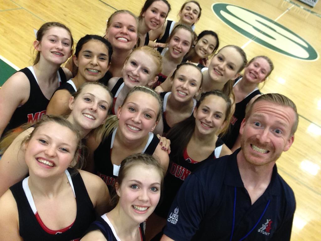 Robbydoggy's tweet photo. Oh these weirdos...@cheermshs playing in the first @usacheer @STUNTtheSport game in WA! #MountSicheer #STUNT http://t.co/8Neyyhl0jy