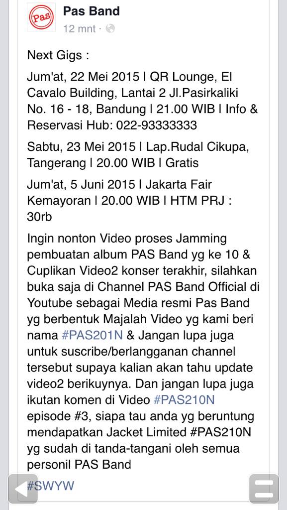 Next Gigs... <a href="/Yukietendo/">Yukie Martawidjaja</a> <a href="/voreva/">richard mutter</a> <a href="/bengbengpas/">bengbeng</a> @trisnoizePAS <a href="/sandyPASBand/">sandy andarusman</a> <a href="/dadanms/">Dadan MS</a> <a href="/1Matahari/">SATU MATAHARI</a> <a href="/BadasscruePAS/">Badasscrue PAS Band</a>