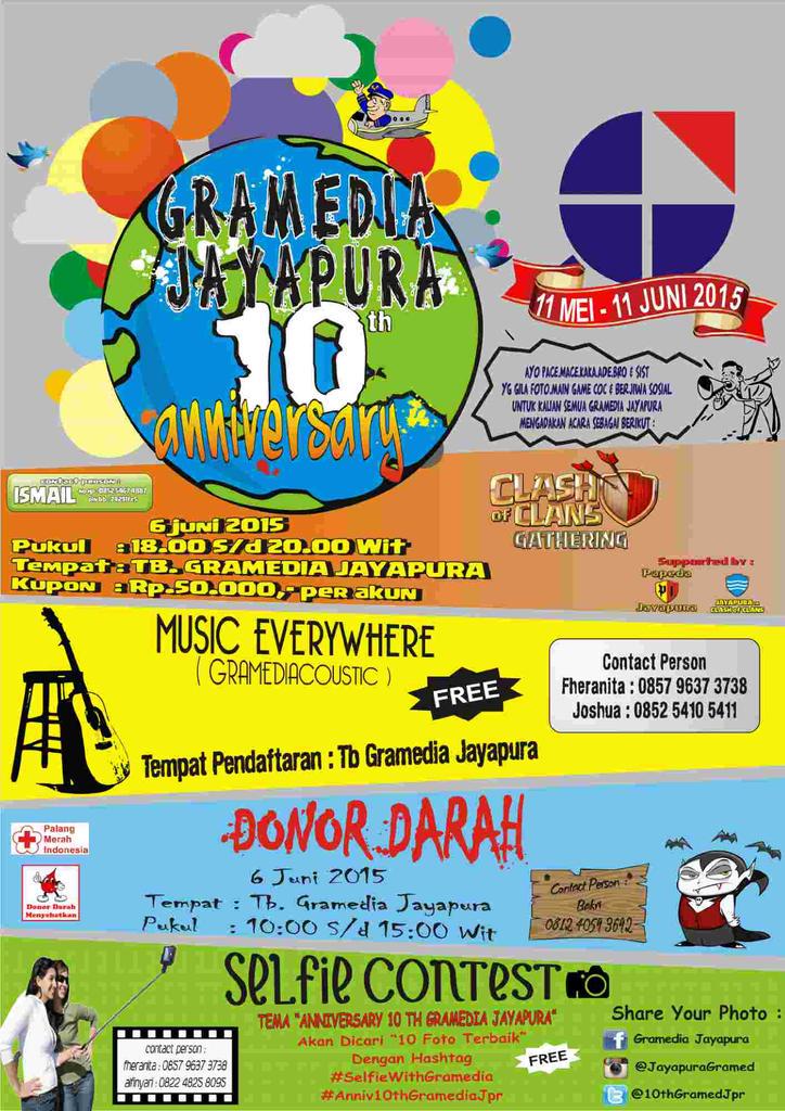 10thGramedJpr's tweet photo. join bareng event kami dalam rangka 10 tahun Gramedia Jayapura, banyak jutaan rupiah yang menanti andaaa loh guys \m/ http://t.co/v7mwFg08PC