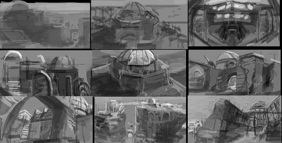 aravena's tweet photo. CRIMSON REVOLVER 14 - Heritage - thumbnails #WIP #conceptart #challenge #sketch http://t.co/ykSWrdJYsg