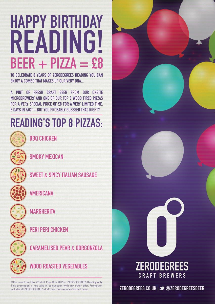 ZerodegreesBeer's tweet photo. Happy Birthday #ZerodegreesReading too, 8 years! Like us on facebook or follow us here and get a beer & pizza for £8! http://t.co/TaJxirGk7a
