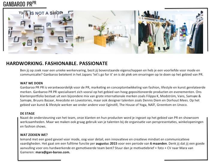 Ben je op zoek naar een #stage? Ganbaroo PRPR zoekt hardwerkende #stagiaires! #PR #stagiair