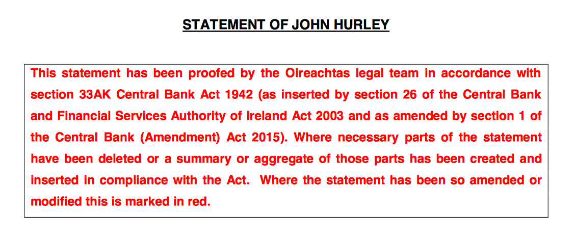TJ_Politics's tweet photo. Parts of John Hurley’s opening statement to the #bankinginquiry have been deleted http://t.co/x5fZQguDST