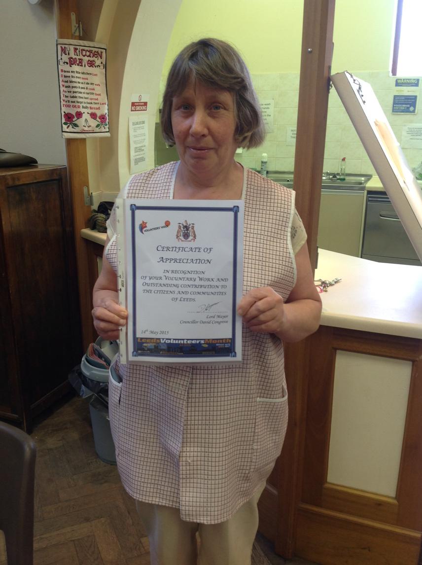 Our Caron with her certificate of appreciation from The Lord Mayor of Leeds! Well done Caron x