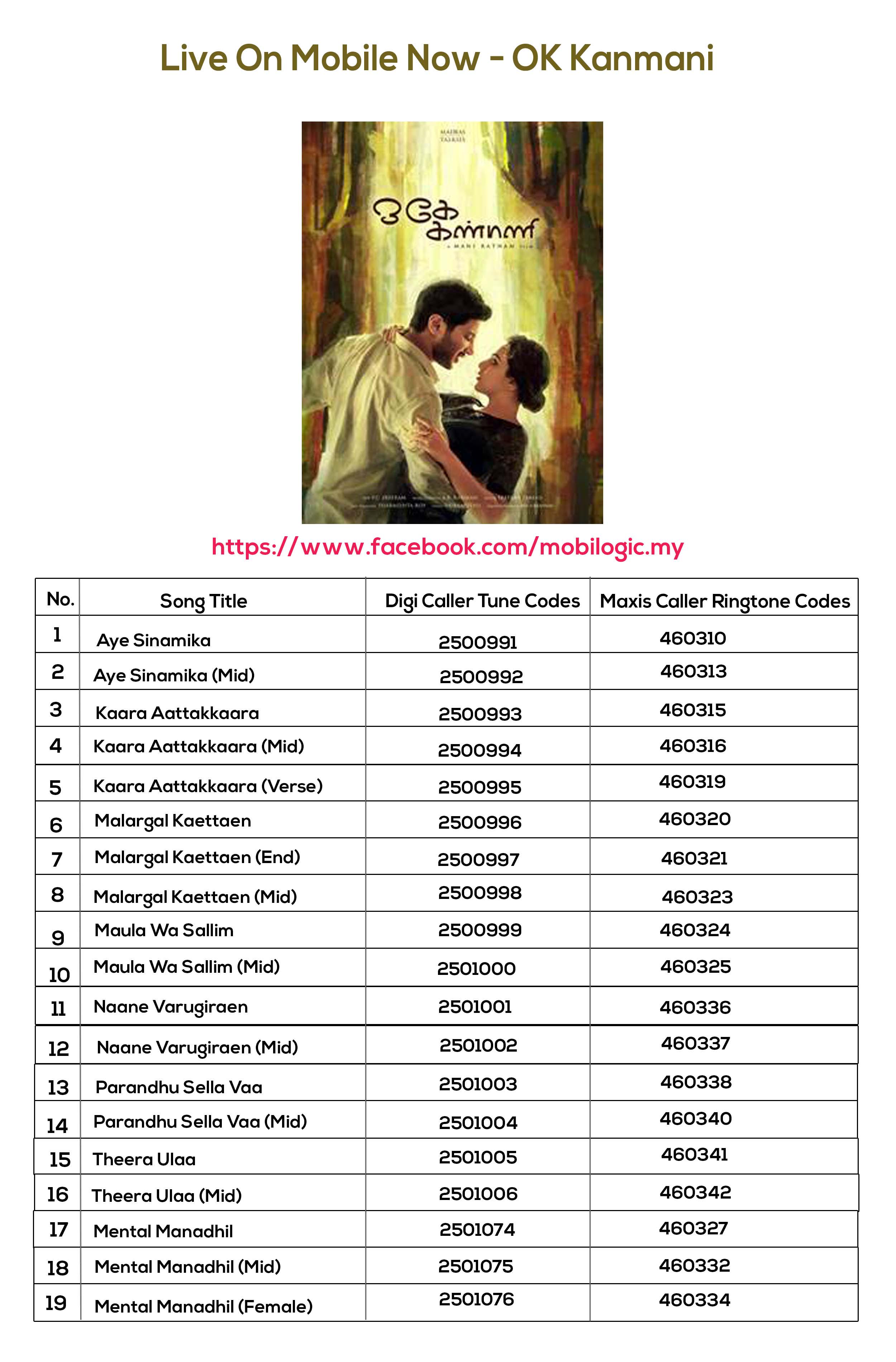 Twitz Fm Sahana On Twitter Flyer Poster Ok Kanmani Digi Caller Tune Codes Amp Maxis Caller Ringtone Codes Http T Co Fpcpsh6vs3 Twitter