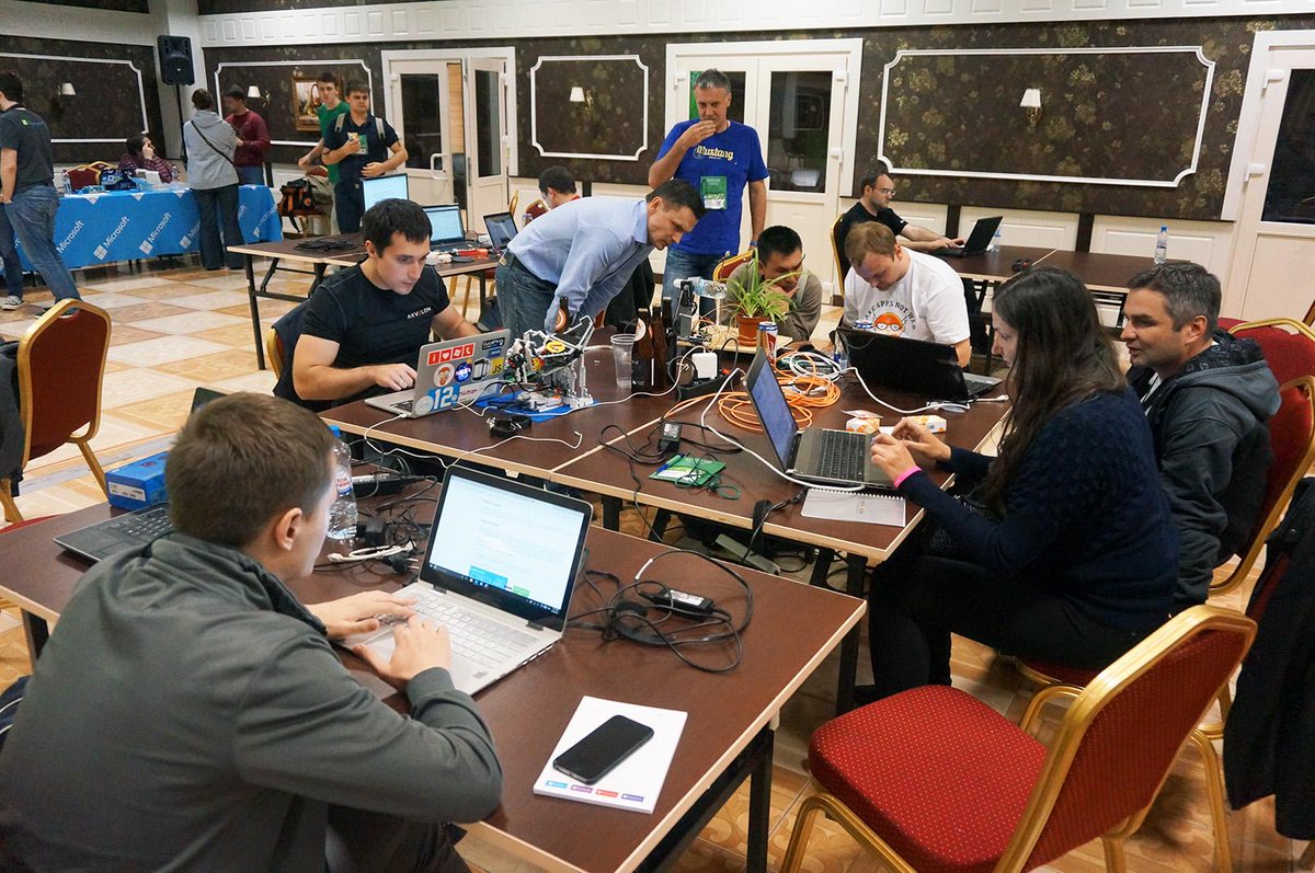 sgrebnov's tweet photo. Had a great time hacking #IoT w/ awesome mentors @shwars @reichenseer @goldkostya @ahriman_ru ... #msdevcon http://t.co/G5FULhefx4