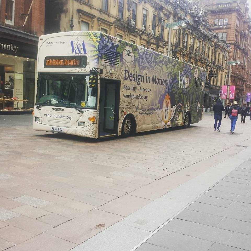 The_Lighthouse's tweet image. The @VADundee #DesigninMotion bus is on Buchanan Street today just next to Mitchell Lane  #inGlasgow #Glasgow