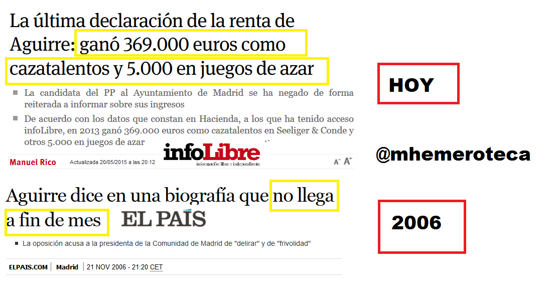 Mhemeroteca's tweet photo. Hola @EsperanzAguirre 

Este año q has ingresado más de 300.000€ sí que llegarás a fin de mes, no? http://t.co/X2YFujfpjt