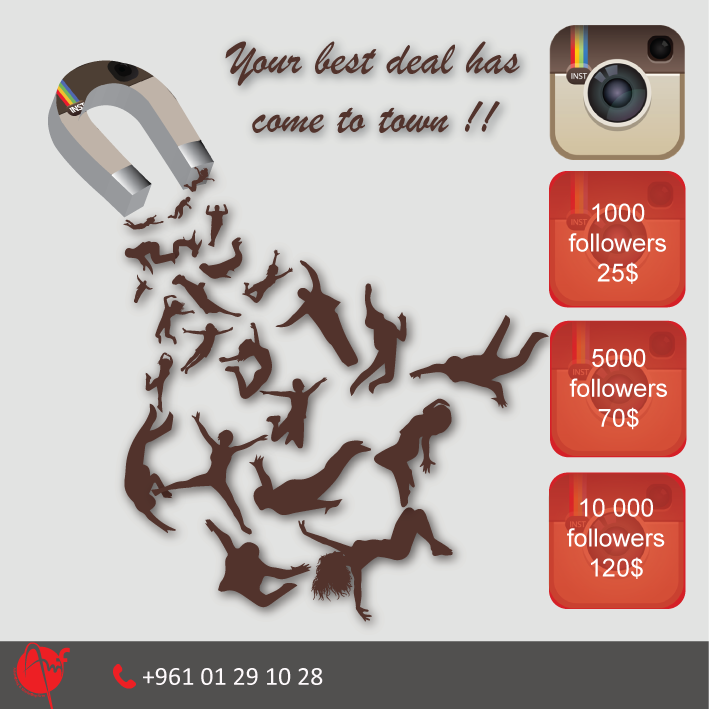 AMFlebanon's tweet photo. Get more Instagram followers Now!

1000 followers 25$
5000 followers 70$
10 000 followers 120$

Call +961 1 29 10 28 http://t.co/CITr1lcWfy