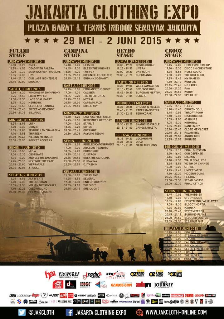 Line up terbaik <a href="/JakCloth/">JakCloth</a> pastinya hari Minggu tanggal 31 Mei 2015 ni (Y)