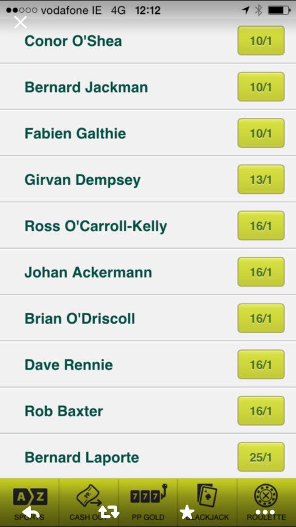 BrianODriscoll's tweet image. Good E/W bet on @RossOCK! Me, not so good...