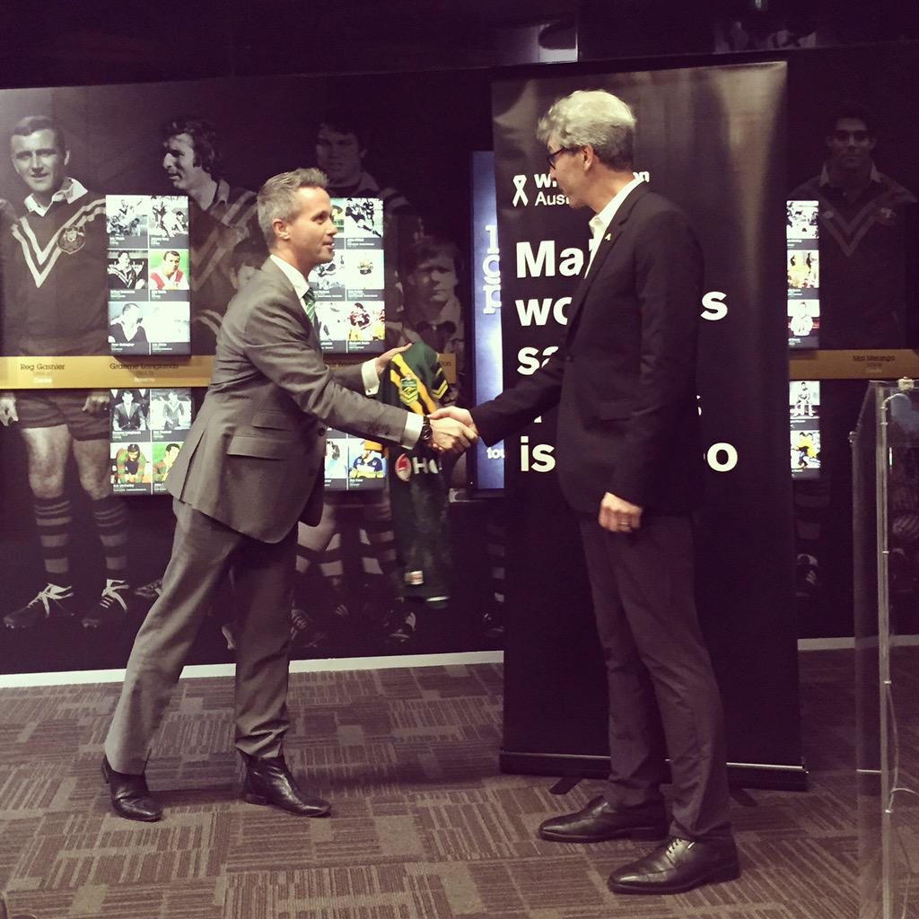 WhiteRibbonAust's tweet photo. Thanks to @GenderEQ Michael Kaufman for presenting at today's National Rugby League  #NRL partnership announcement http://t.co/ep5XJsb4mP