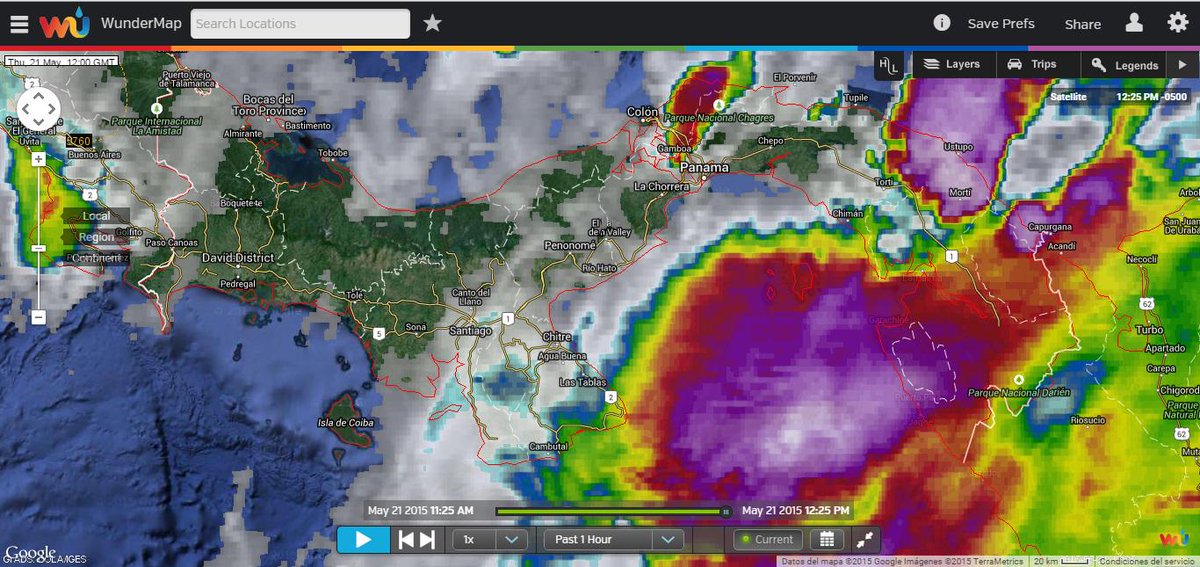 CRPBaru's tweet image. 21/5-12:27pm Imagen Satelital Infrarroja sobre #Panamá #WunderMap