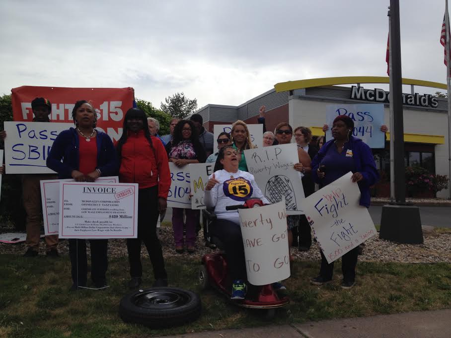 Workers tell McDs: Pay a livable wage or pay for the #childcare and #homecare families need to survive. SB1044 #CTleg