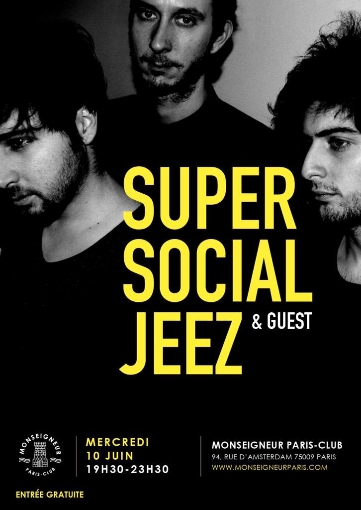 SuperSocialJeez's tweet photo. Bonne Nouvelle ! On sera en concert au @MonseigneurClub le 10 juin ! Bisous http://t.co/lnSCsAe41A