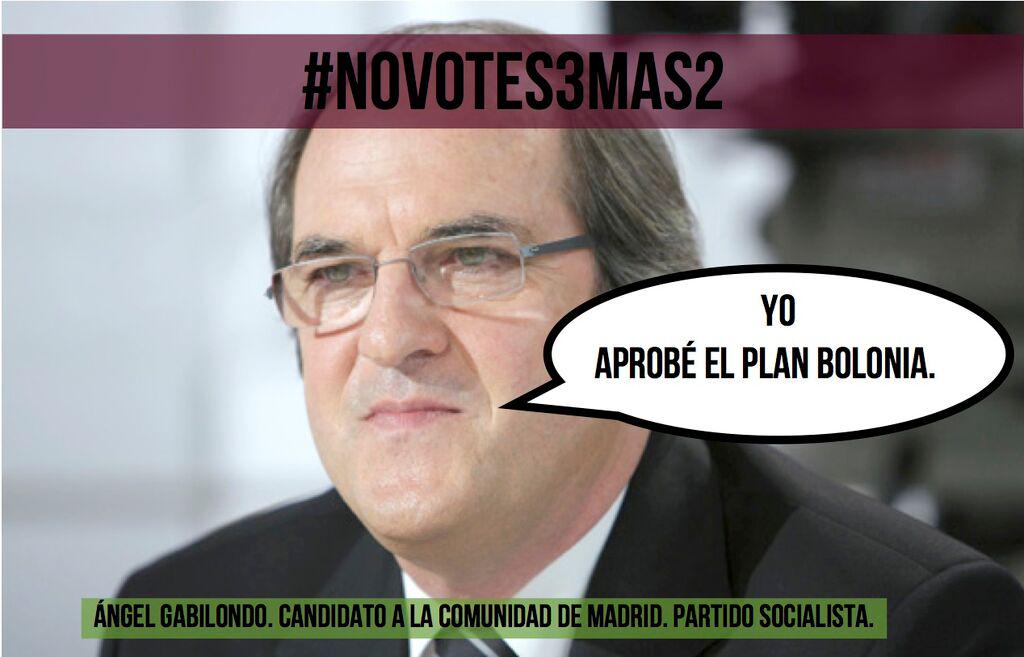 Referendum3mas2's tweet photo. GABILONDO: Pensabas que los estudiantes no íbamos a recordar que aprobaste Bolonia? #NoVotes3mas2 #HagamosHistoria24M http://t.co/VCx4mHndK6