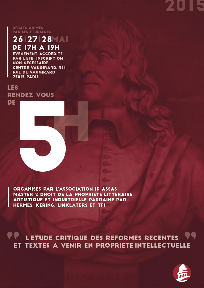 AssasUniversite's tweet photo. 26 - 28/5> #ConfAssas Les Rendez-vous de 5h #Proprieteintelectuelle  http://t.co/NteDdWyLLm http://t.co/KhCqSUz7AR