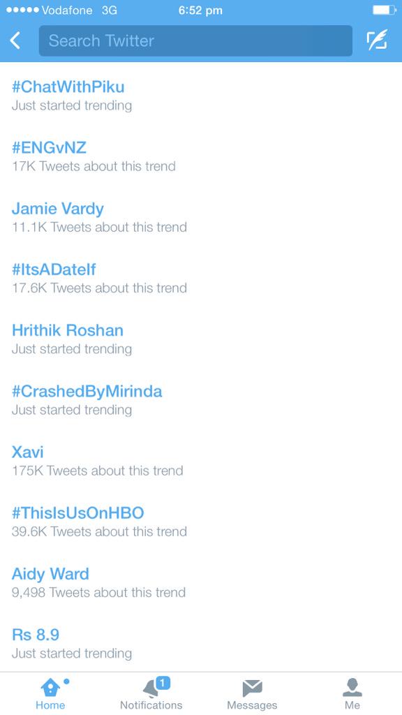 SabhaPrincess's tweet photo. Wow..... #ChatWithPiku is at top on trend @deepikapadukone ππππππππππΉπΉπΉ http://t.co/2AnQbWoXi9