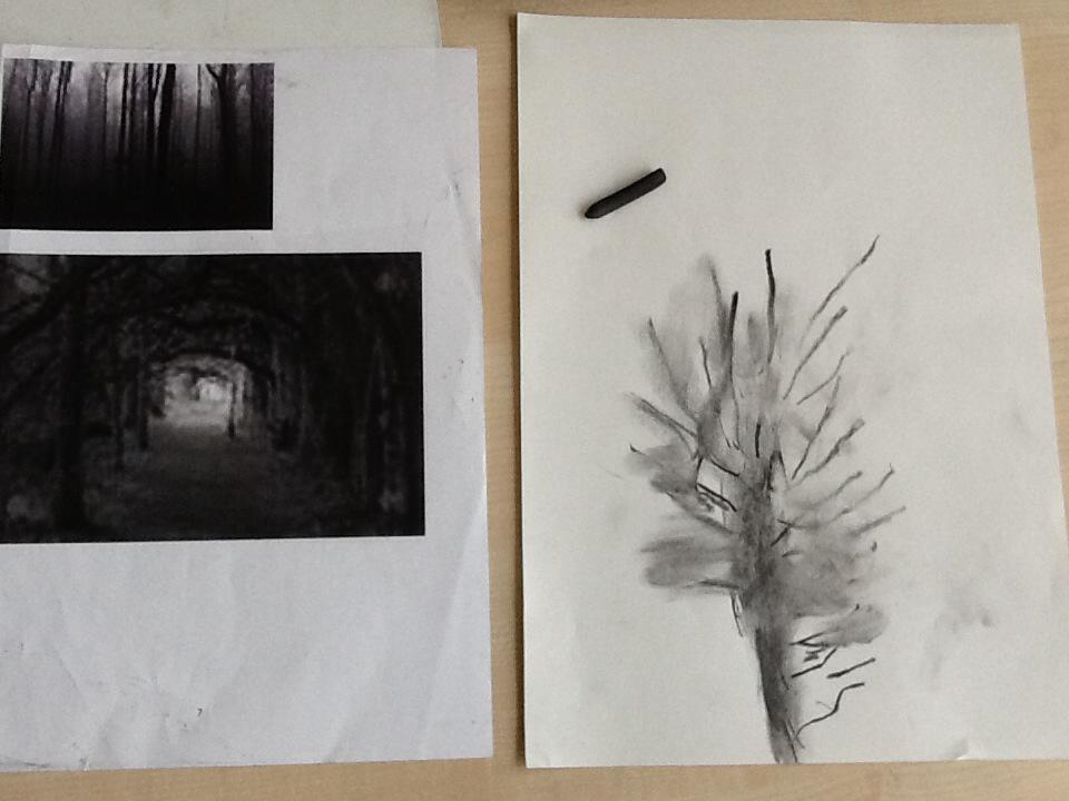 oakfoxfield's tweet photo. @foxfield Bolu has been practicing drawing trees using charcoal #visualimpairment #determination http://t.co/Kn6c9A5ljn