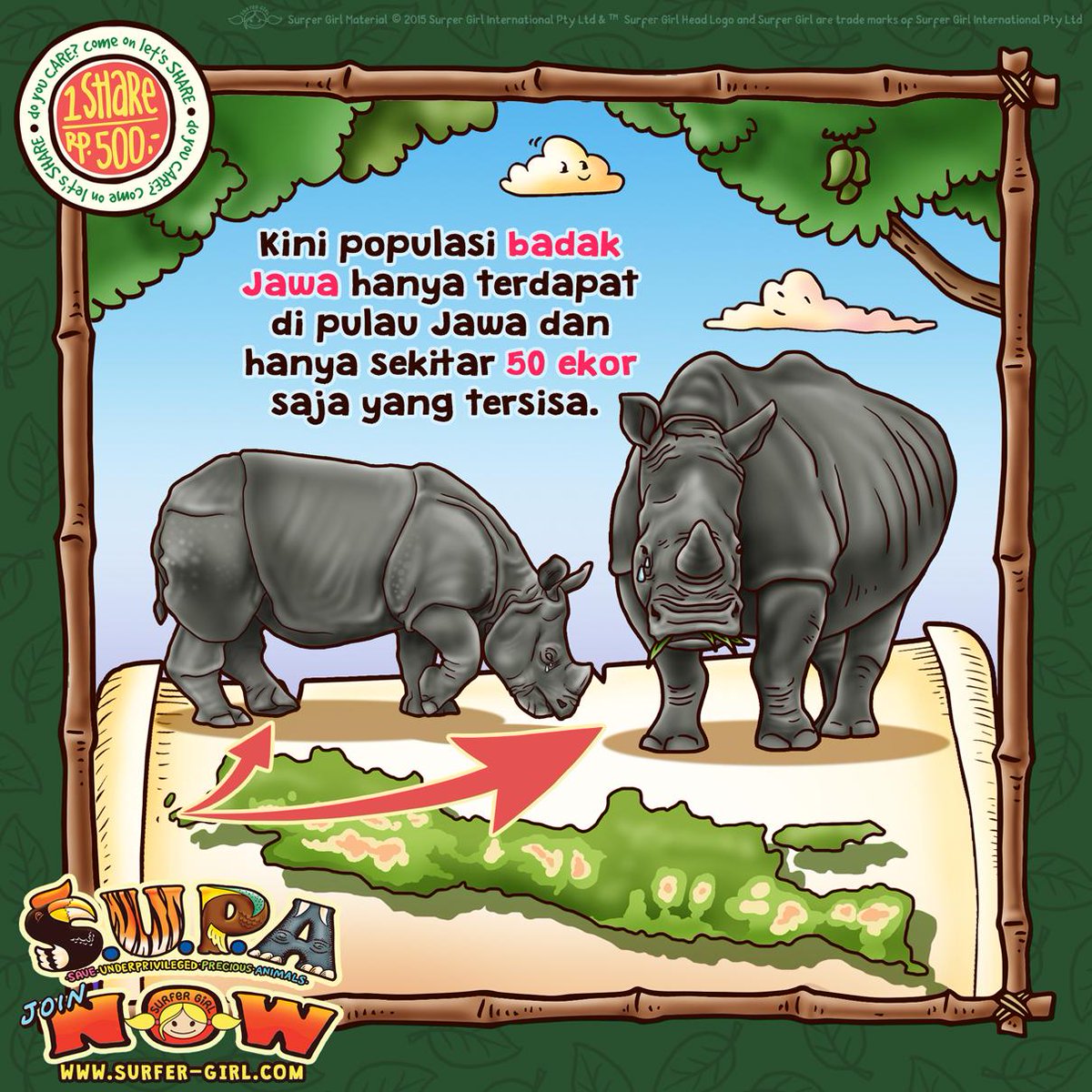 SurferGirlcom's tweet photo. Setiap RT dari fakta ini, Rp. 500 akan disumbangkan untuk program penyelamatan badak Jawa. Yuk selamatkan mereka! :) http://t.co/PNJRmex62o